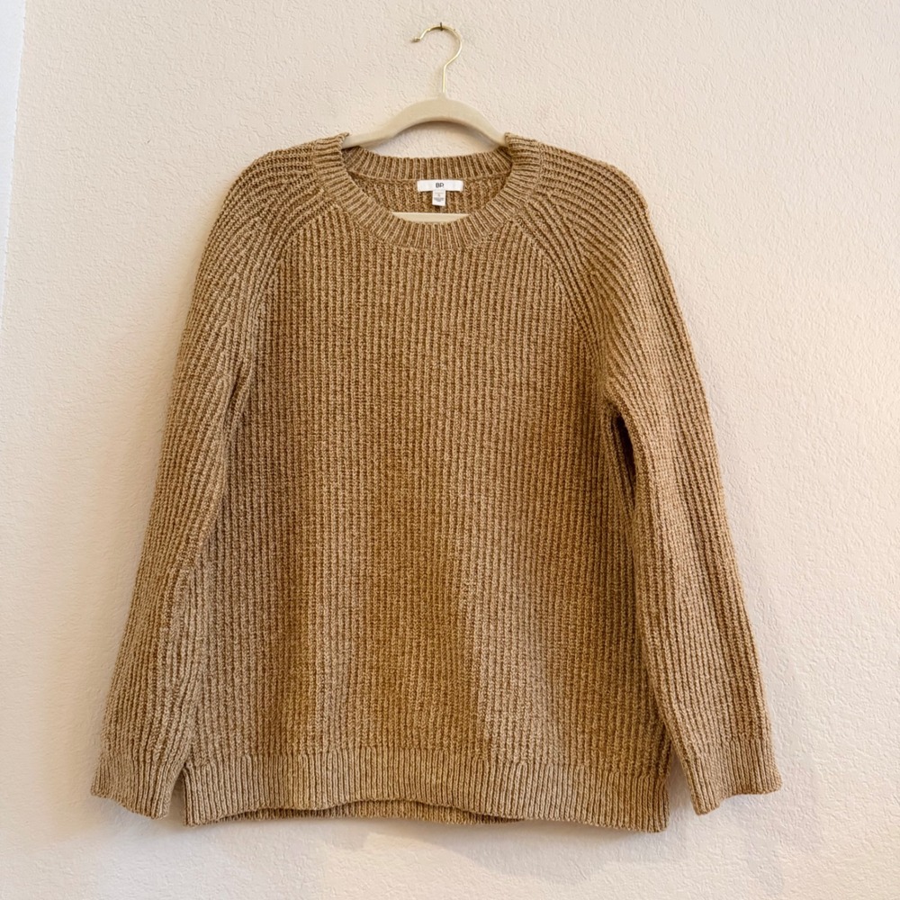 BP. Womens Camel Brown Shaker‎ Rib Knit Raglan Crew Neck Pullover Sweater Small